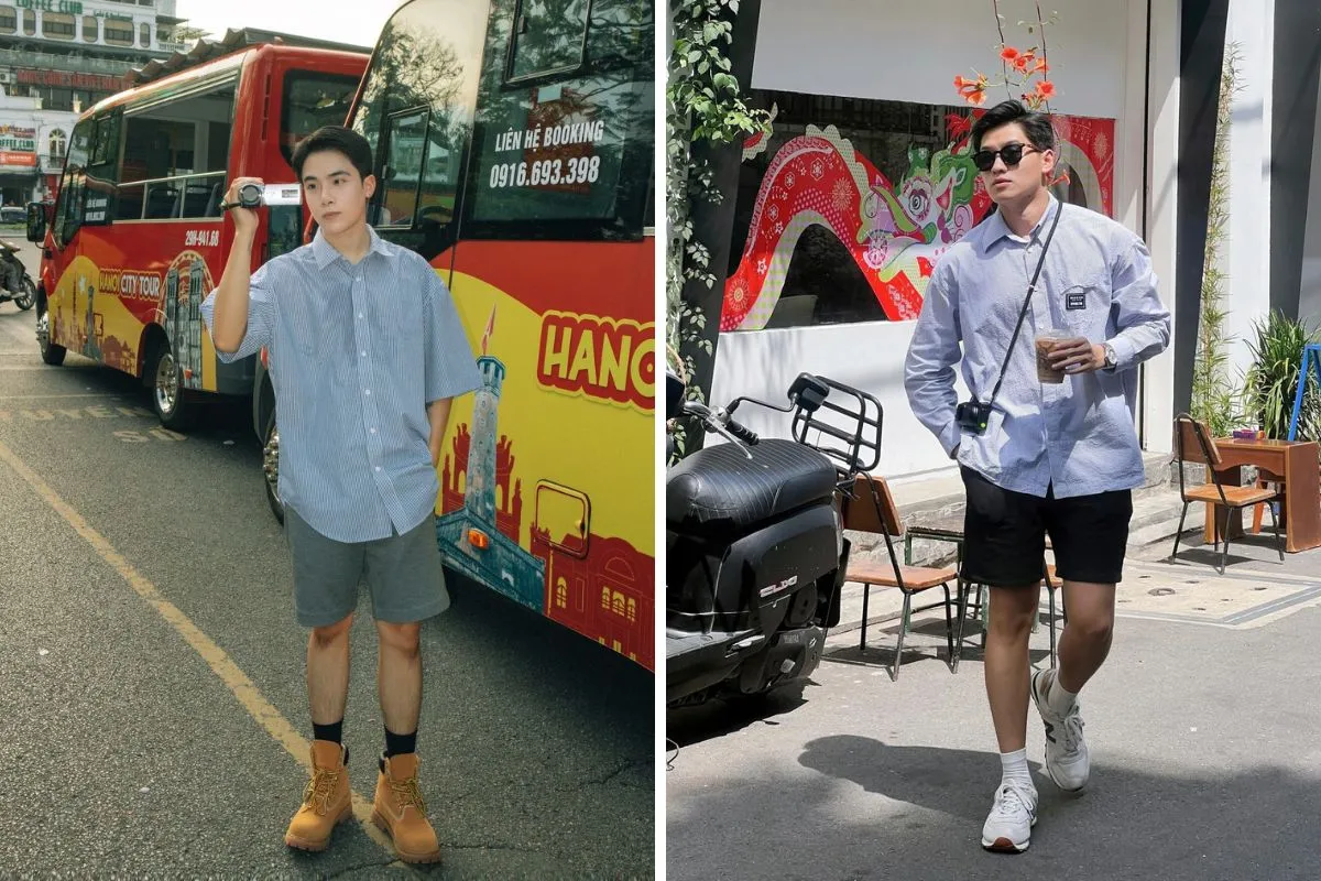 phối áo sơ mi cùng quần short