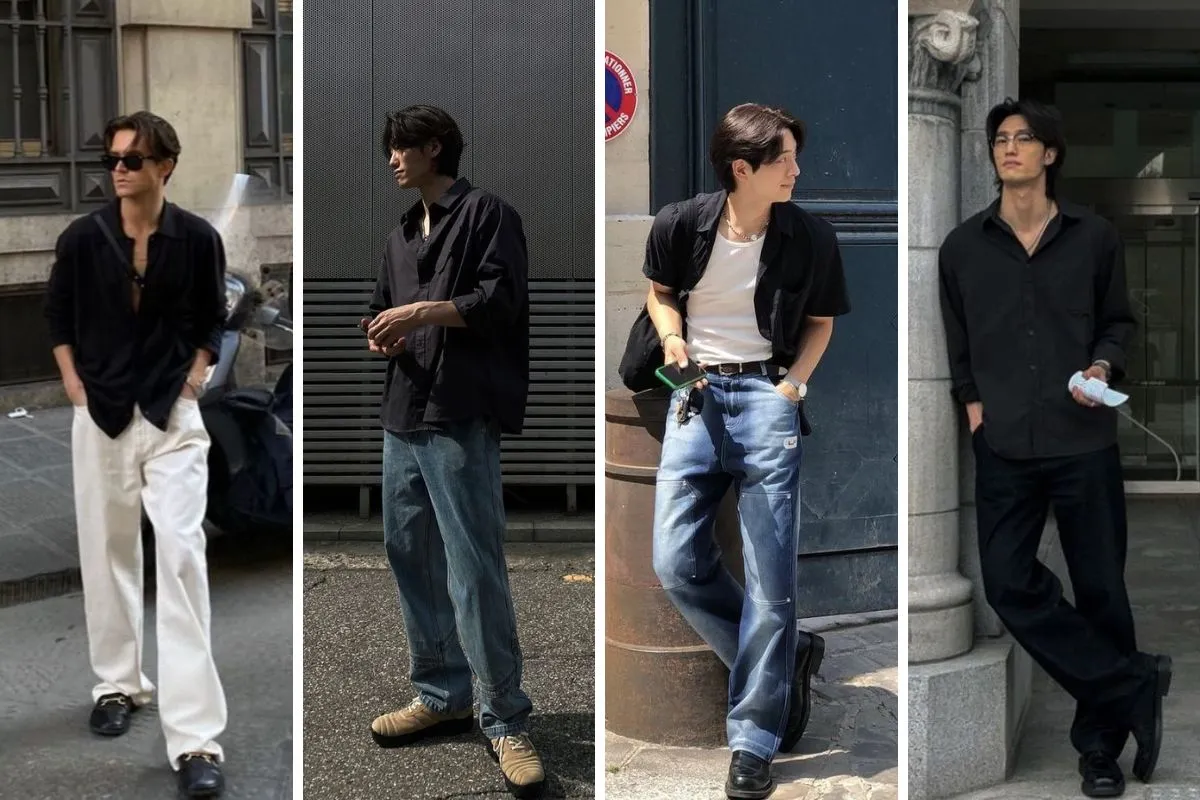 áo sơ mi đen nam phối với gì