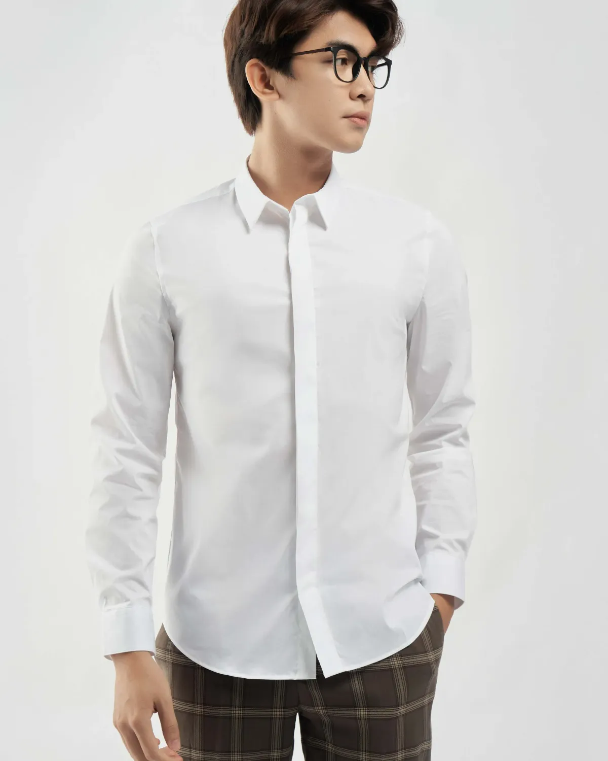 Áo sơ mi nam dài tay cổ normal slim fit - 1