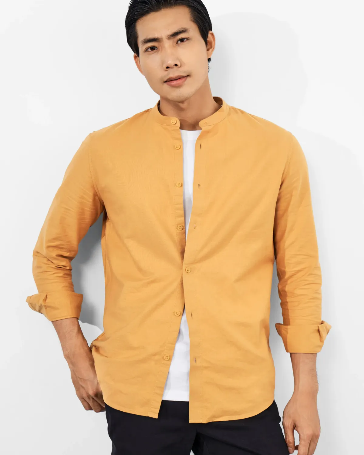 Áo sơ mi tay dài oxford cổ trụ. Fitted - 1