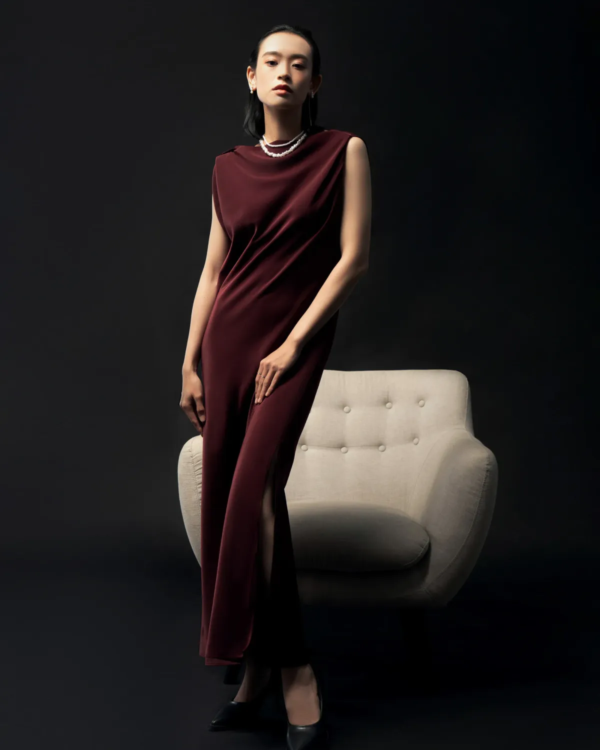 Đầm nữ cổ thuyền ngang form straight - 1