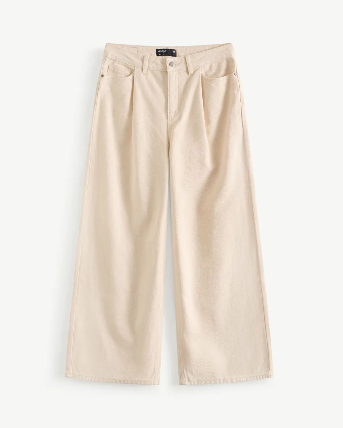 Quần jeans nữ dài xếp ly trắng ngà form loose - 1