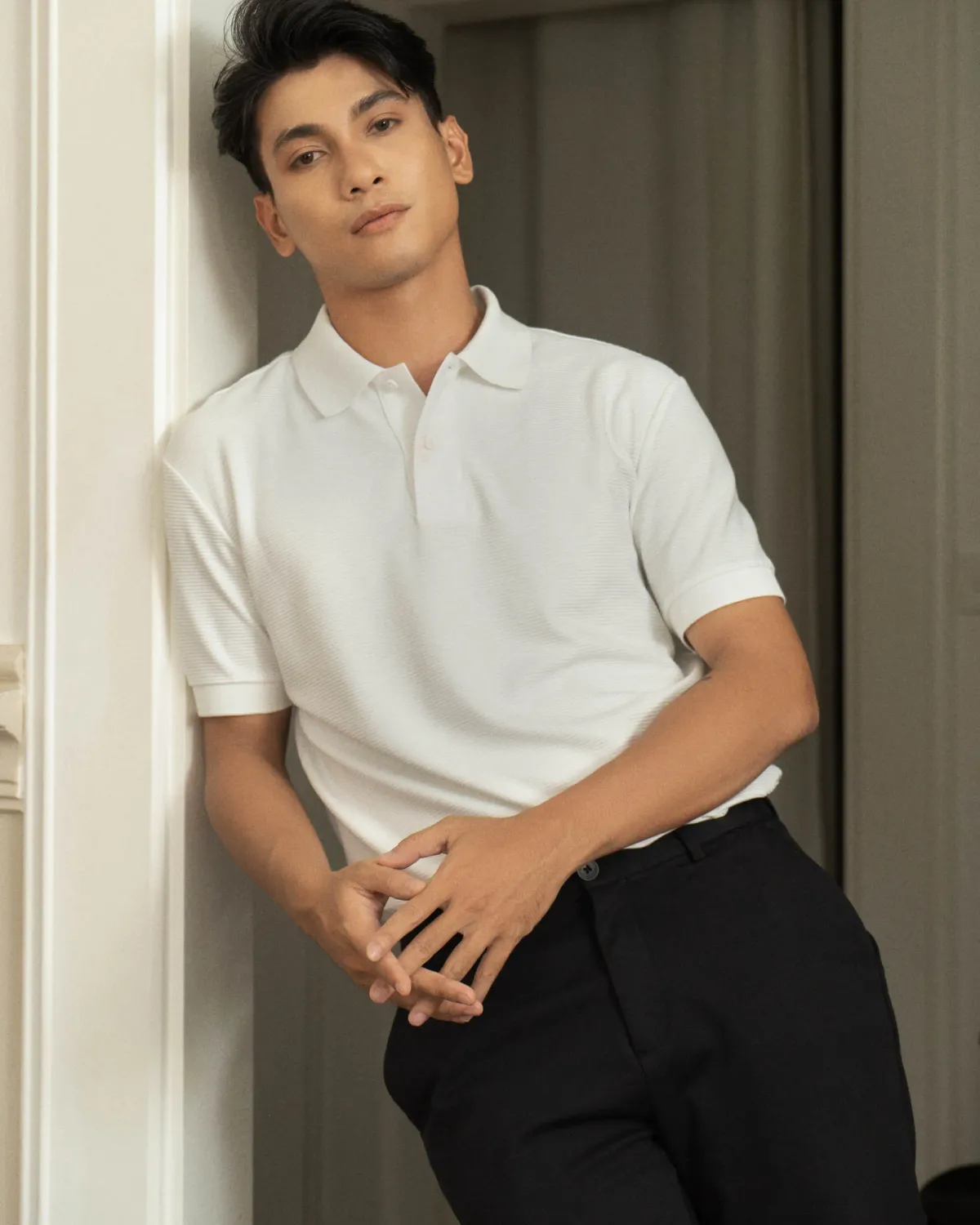 Áo polo nam gân tay ngắn phối tape premium fitted - 2