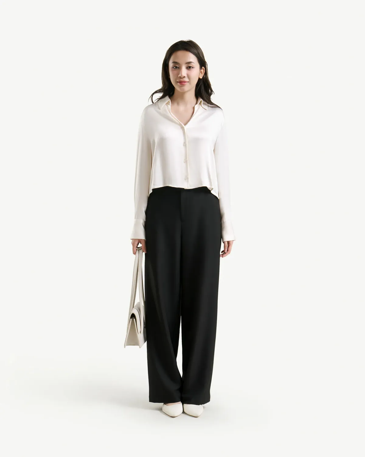 Áo sơ mi tay dài cổ v. Regular cropped - 2
