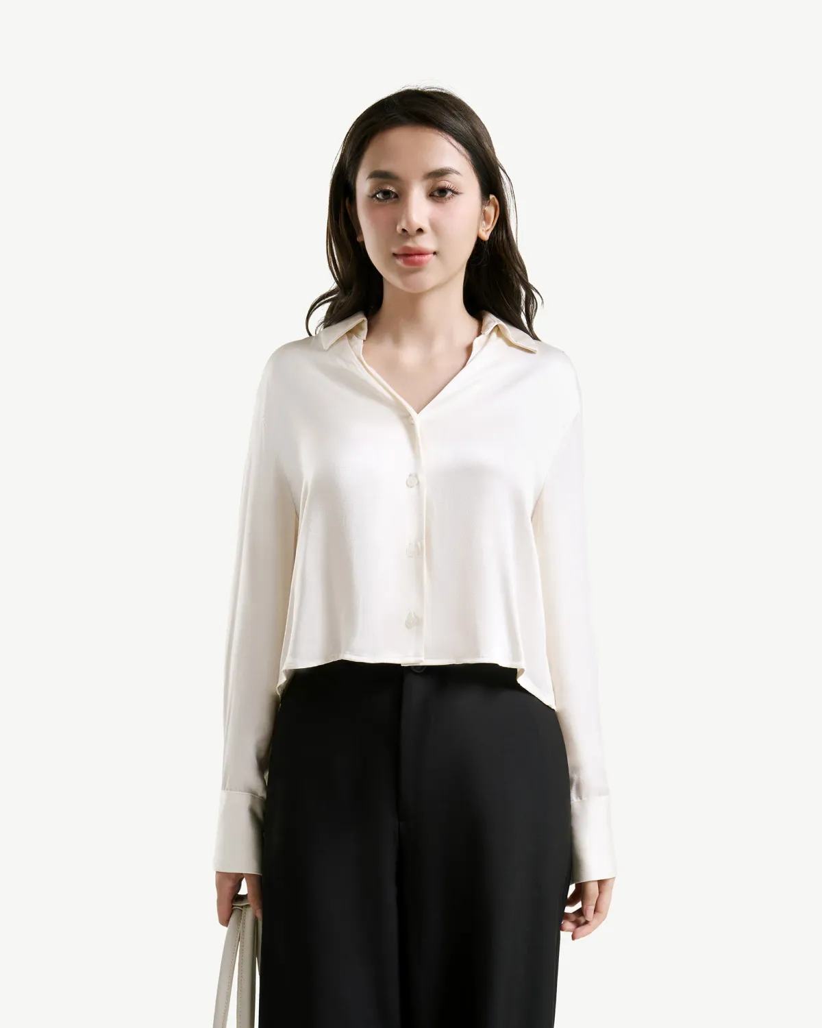 Áo sơ mi tay dài cổ v. Regular cropped - 1