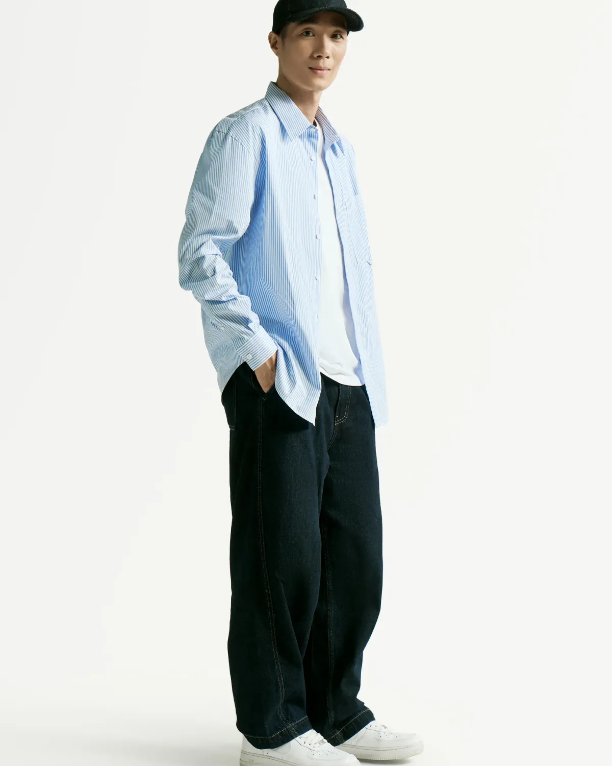 Áo sơ mi nam tay dài kẻ sọc cotton form rộng - 2