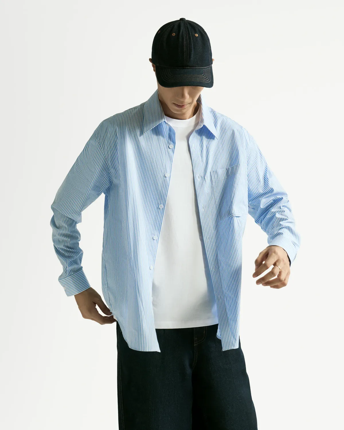 Áo sơ mi nam tay dài kẻ sọc cotton form rộng - 1