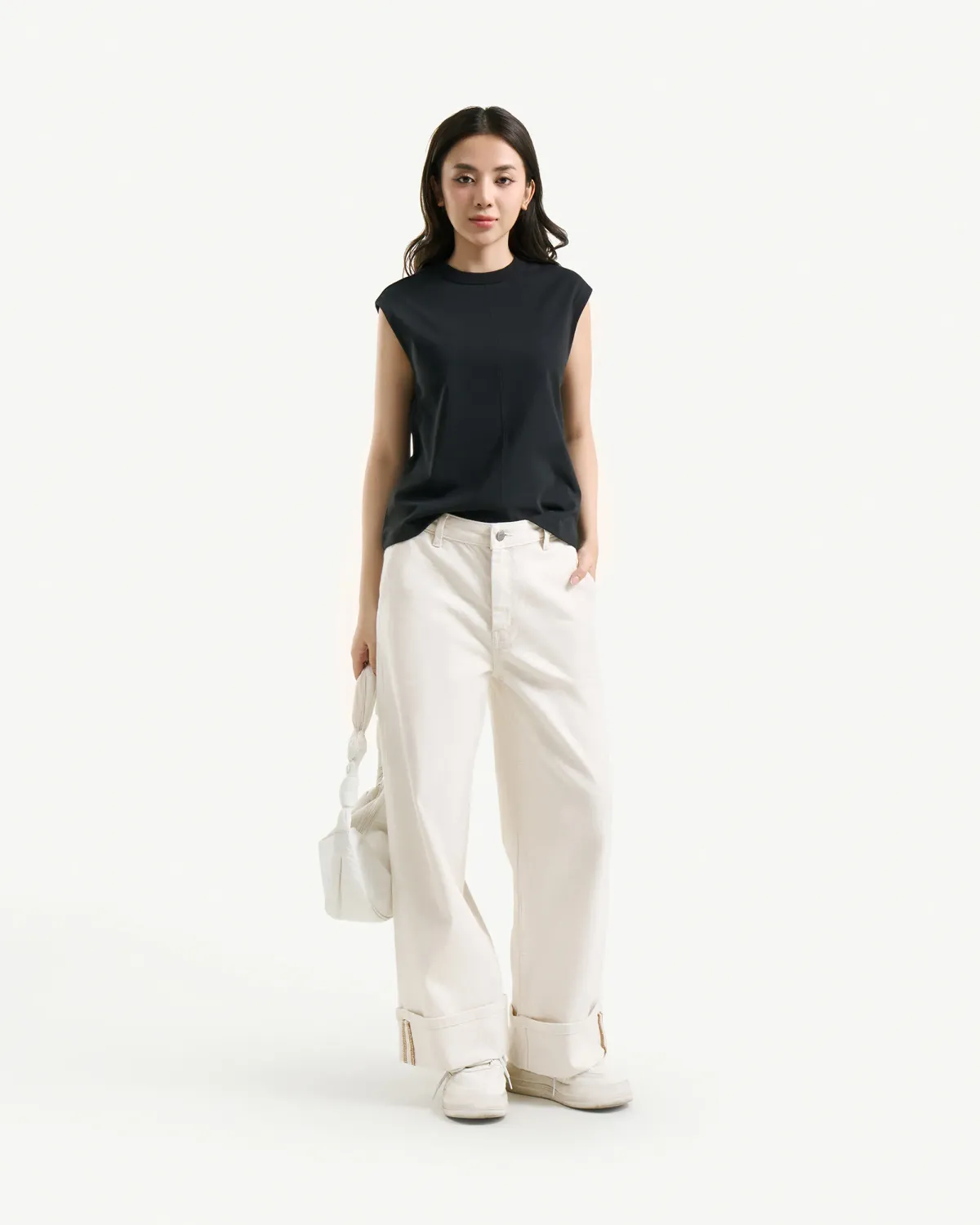 Áo thun nữ tay cộc cotton trơn form regular - 2