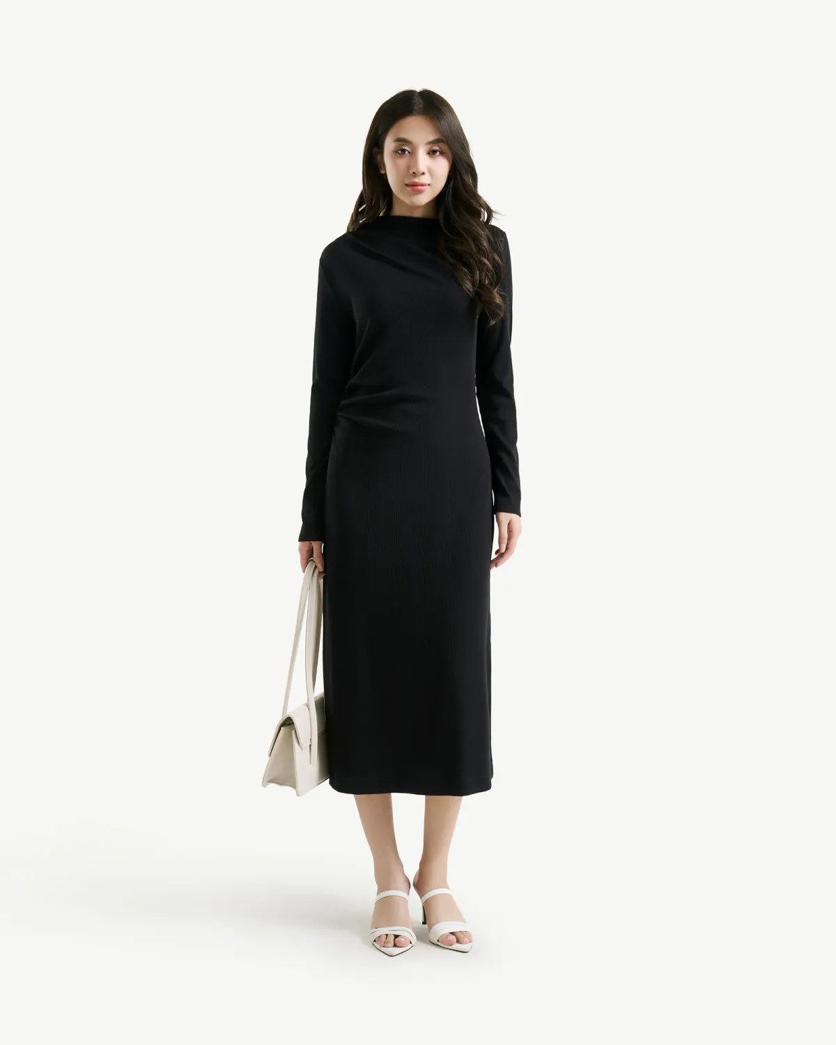 Đầm thun Slimme tay dài cổ thuyền diễu eo.A line - 1