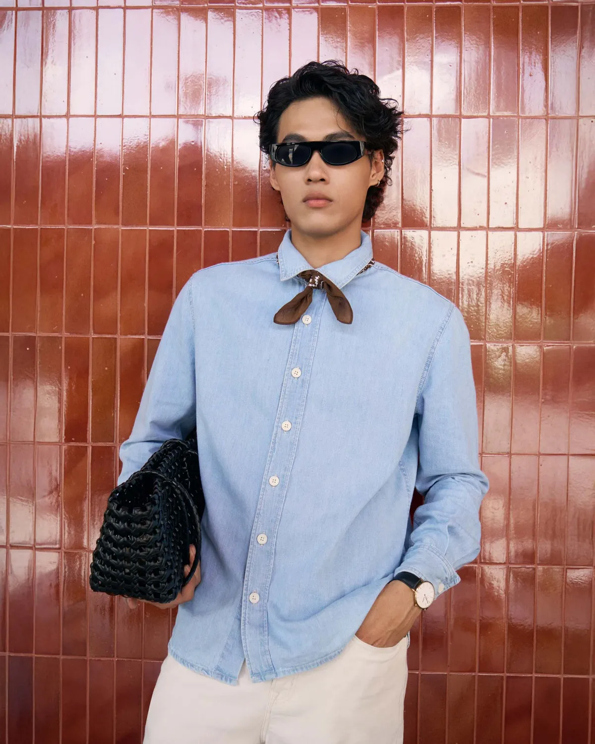 Áo sơ mi denim nam tay dài form regular - 1
