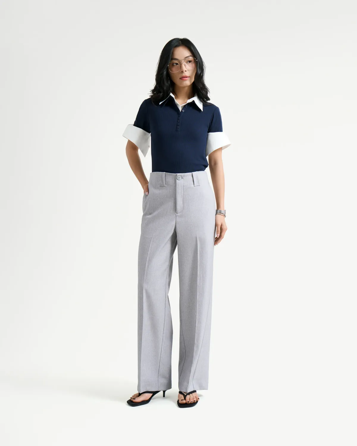 Áo polo tay ngắn nữ trơn form fitted - 2
