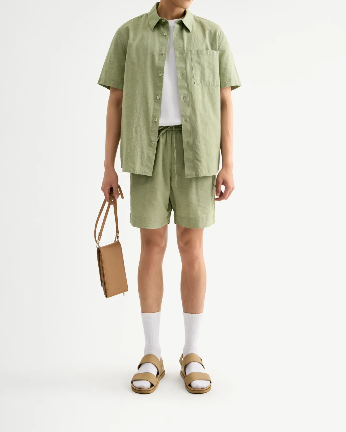 Quần short nam vải texture lưng chun loose - 1