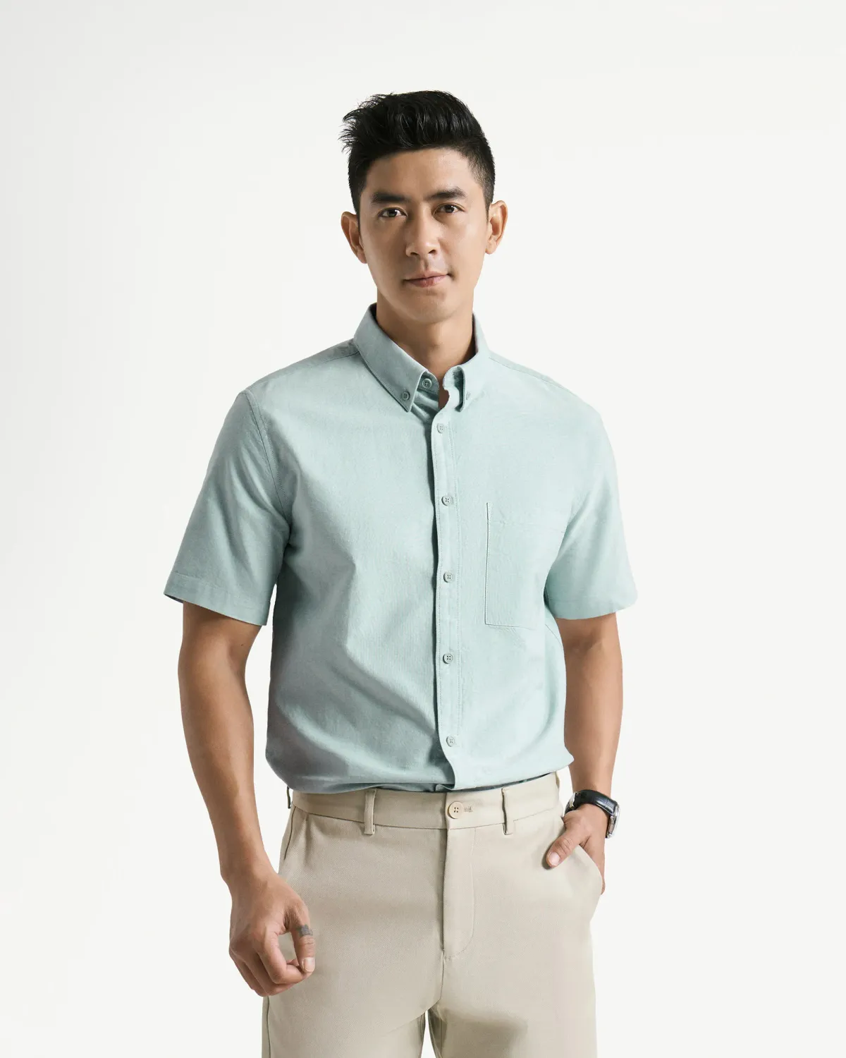 Áo Sơ Mi Nam Smart shirt Tay Ngắn Cổ Gài Nút - 1