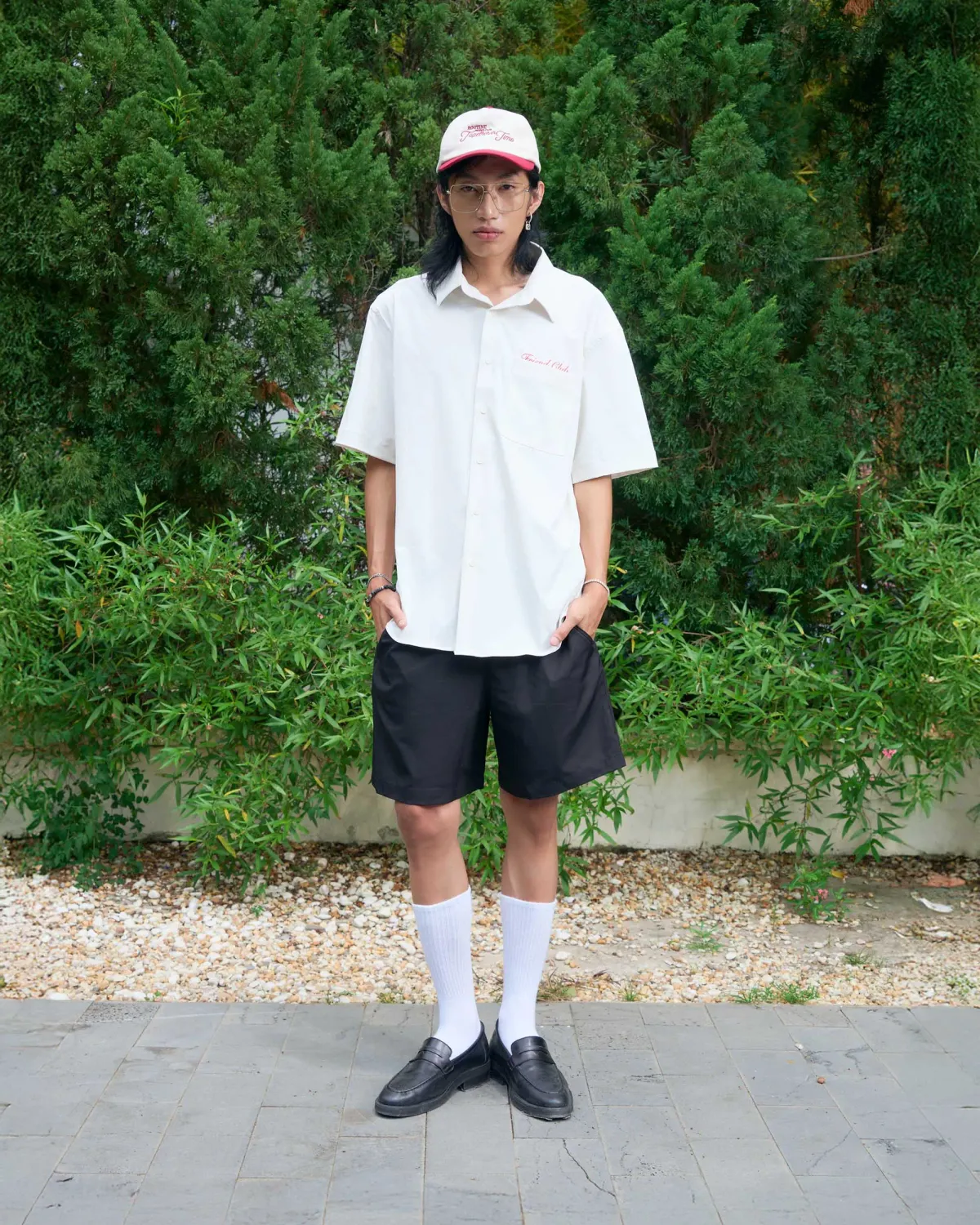Áo sơ mi tay ngắn nam nylon phối túi.Loose - 1