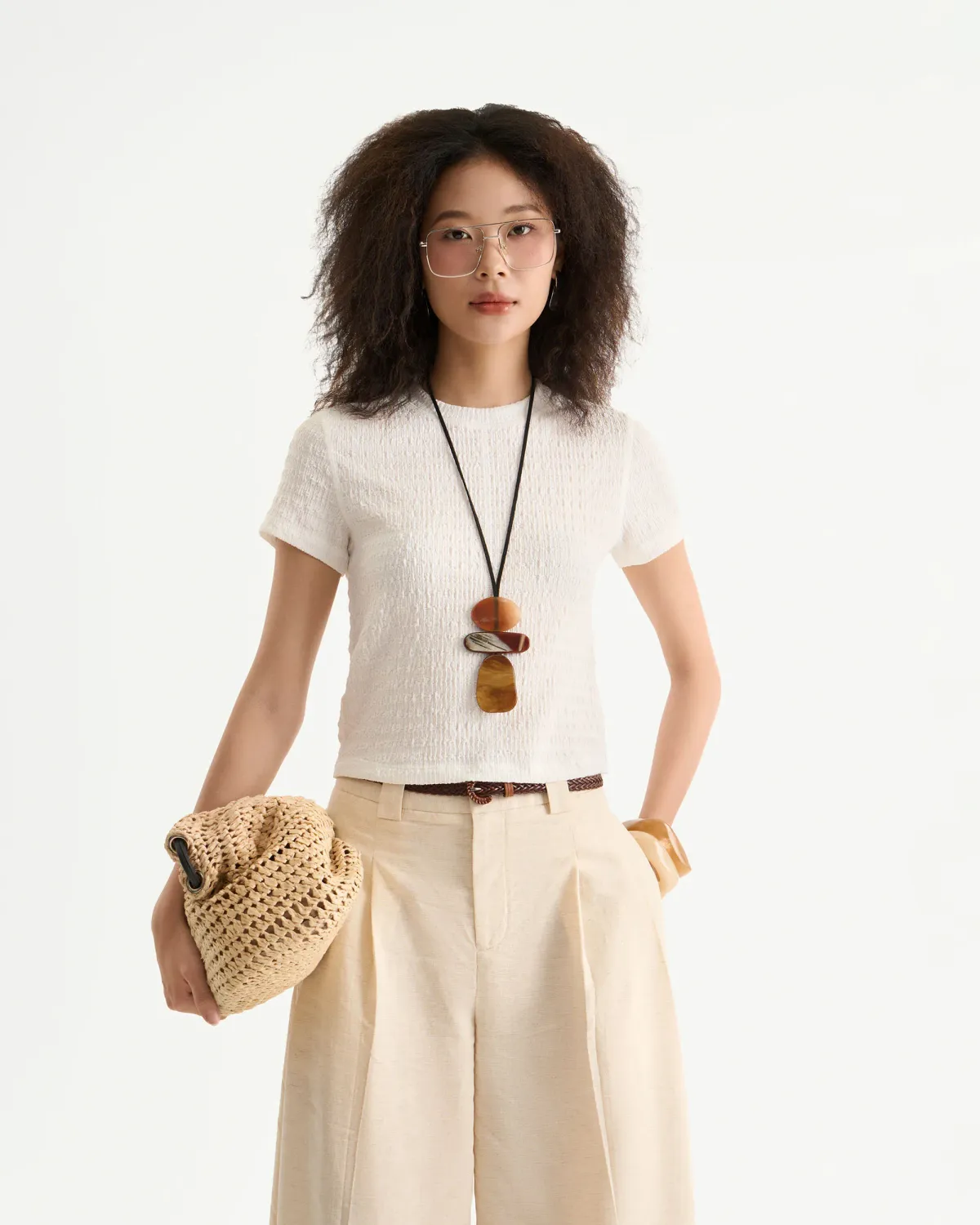 Áo Thun Nữ Tay Ngắn Vải Texture Gân Nổi Fitted - 1