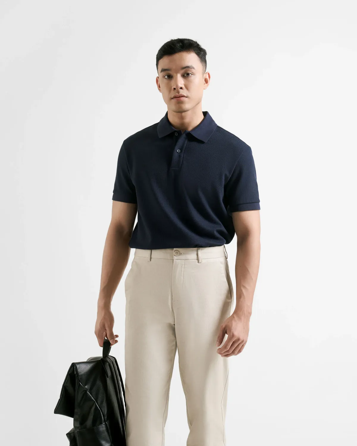 Áo polo nam ngắn tay cotton poly trơn form fitted - 1