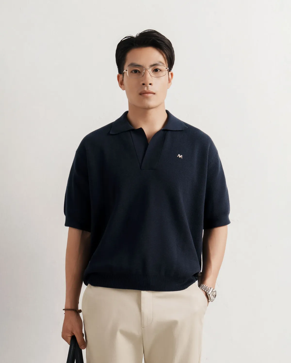 Áo Polo Dệt Kim Nam Cổ Bẻ Thêu Logo Form Loose - 1