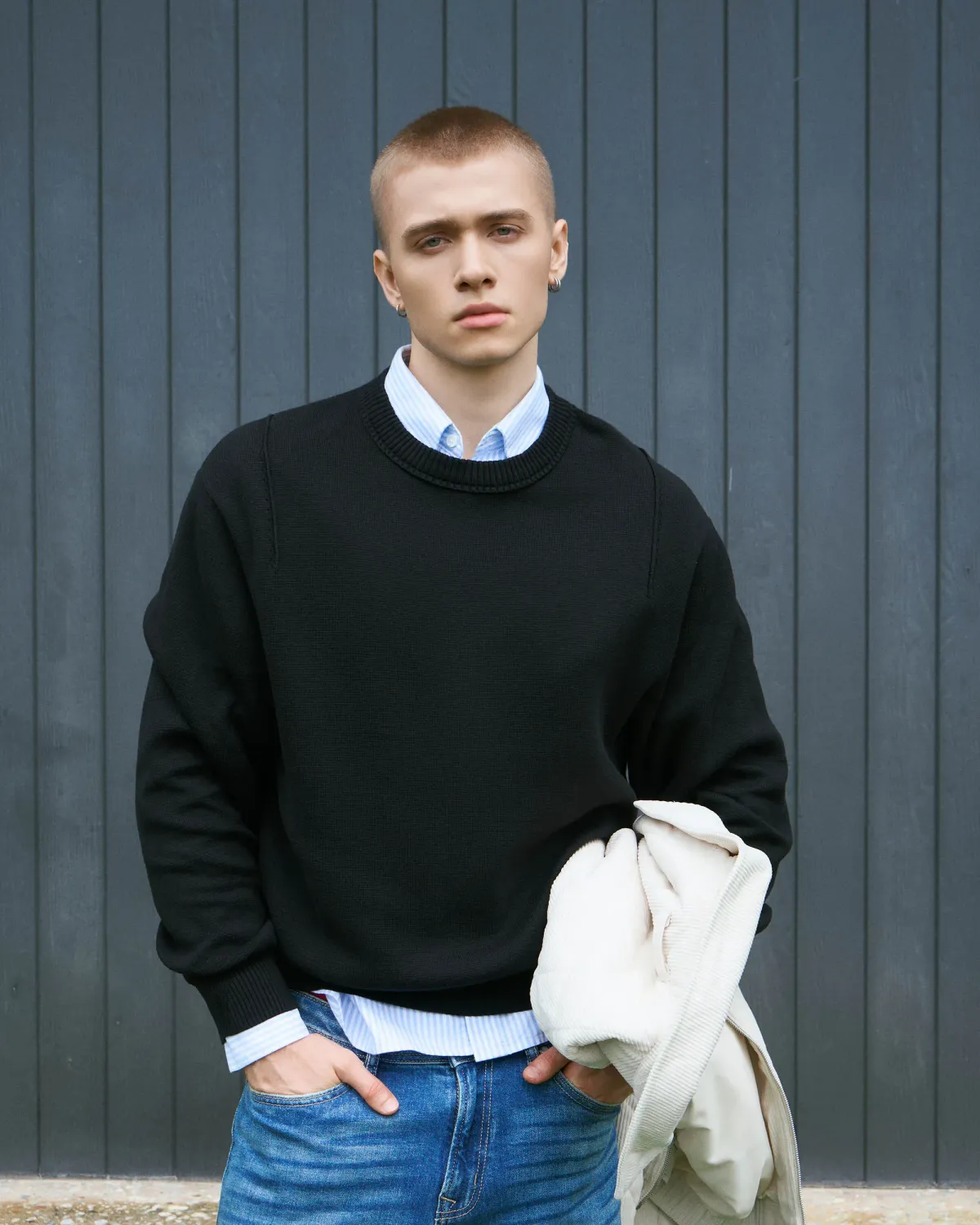 Áo Sweater Len Dệt Kim Nam Tay Dài Form Loose - 1