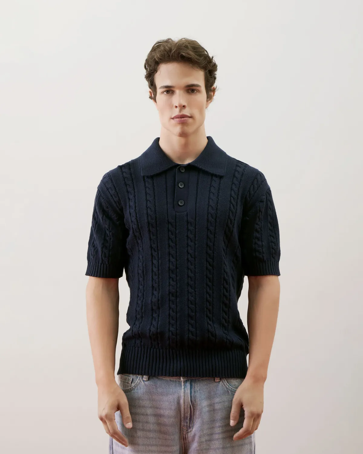 Áo Polo Len Dệt Kim Vặn Thừng Tay Ngắn Form Fitted - 1