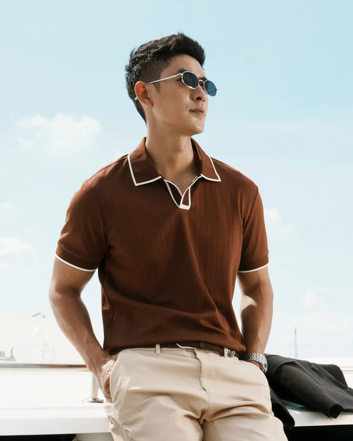 Áo Polo Nam Tay Ngắn Vải Gân Viền Cổ Form Fitted - 1
