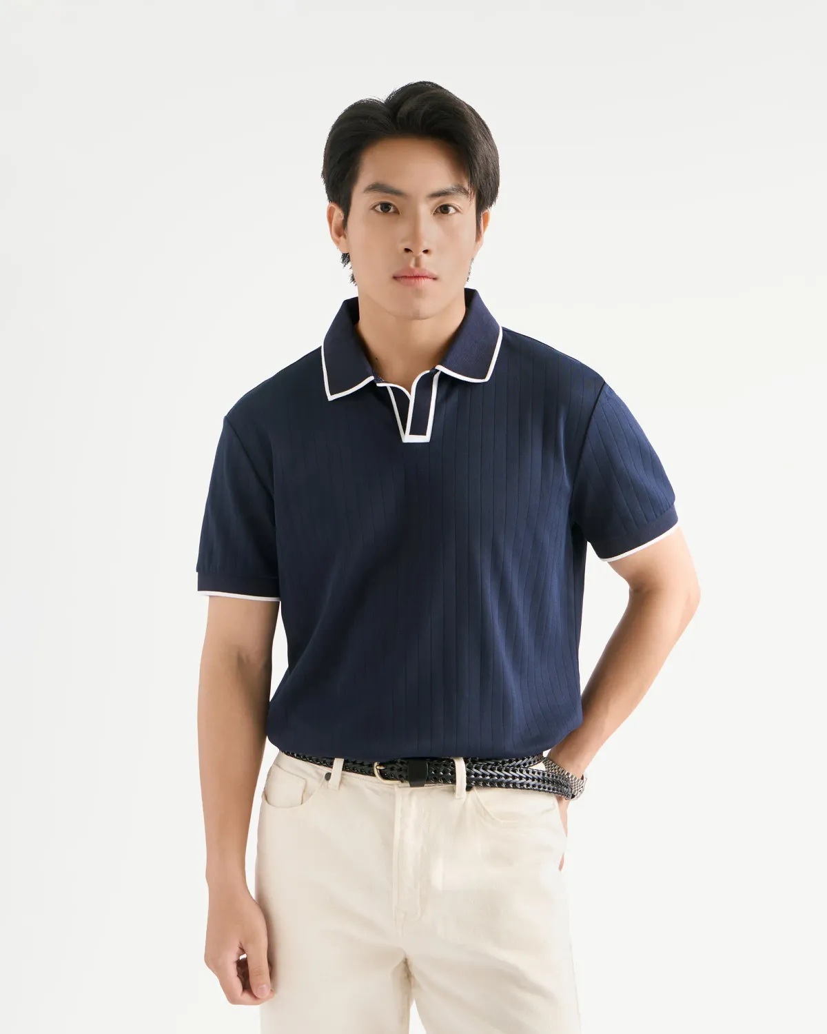 Áo Polo Nam Tay Ngắn Vải Gân Viền Cổ Form Fitted - 2