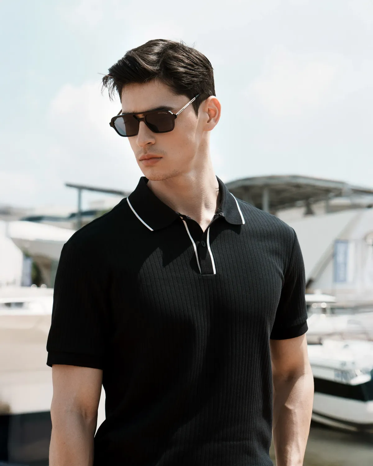 Áo Polo Nam Dệt Kim Tay Ngắn Phối Cổ Form Fitted - 1