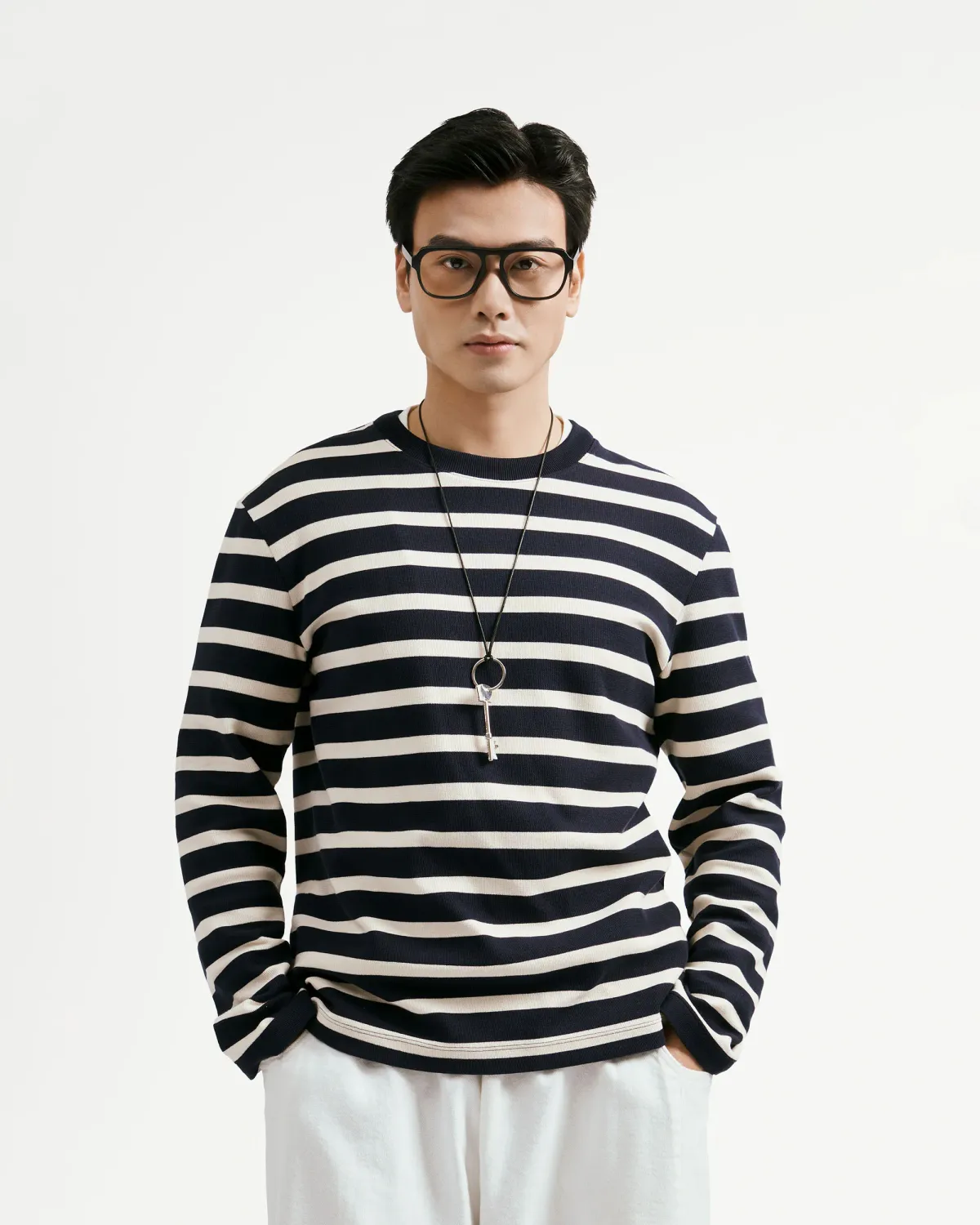 Áo Thun Nam Tay Dài Cotton Sọc Ngang Form Fitted - 1