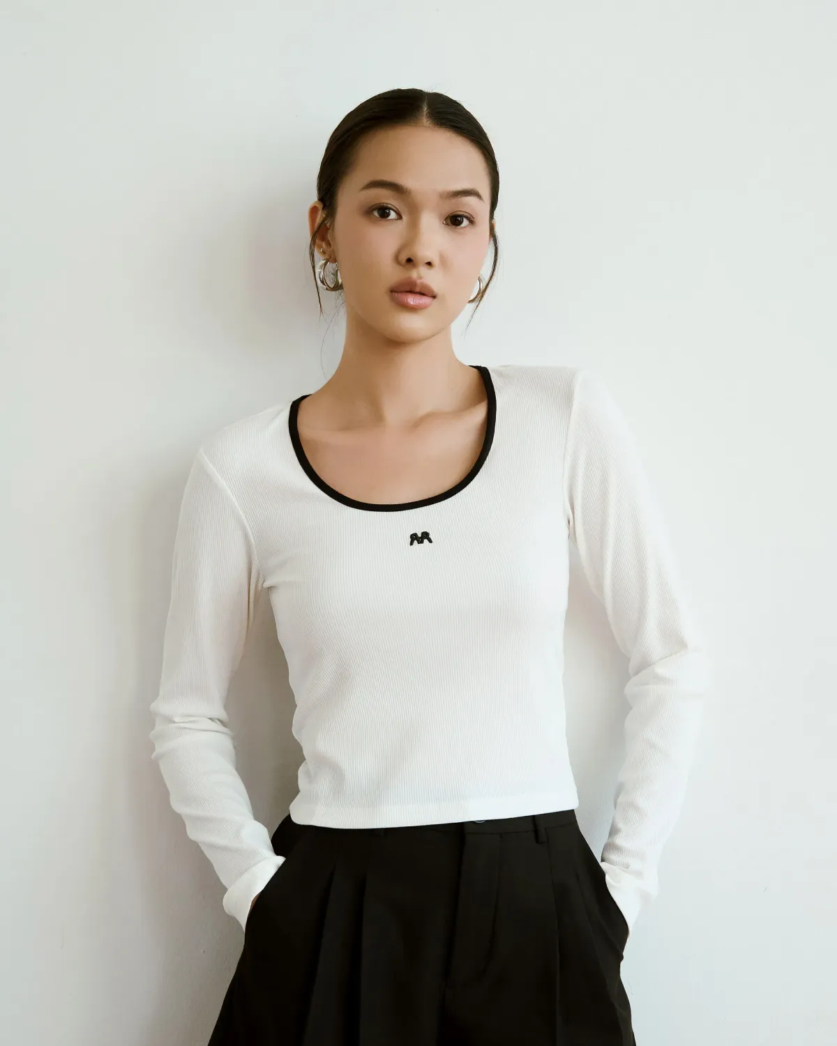 Áo thun Slimme Cổ vuông thêu logo.Fitted - 1