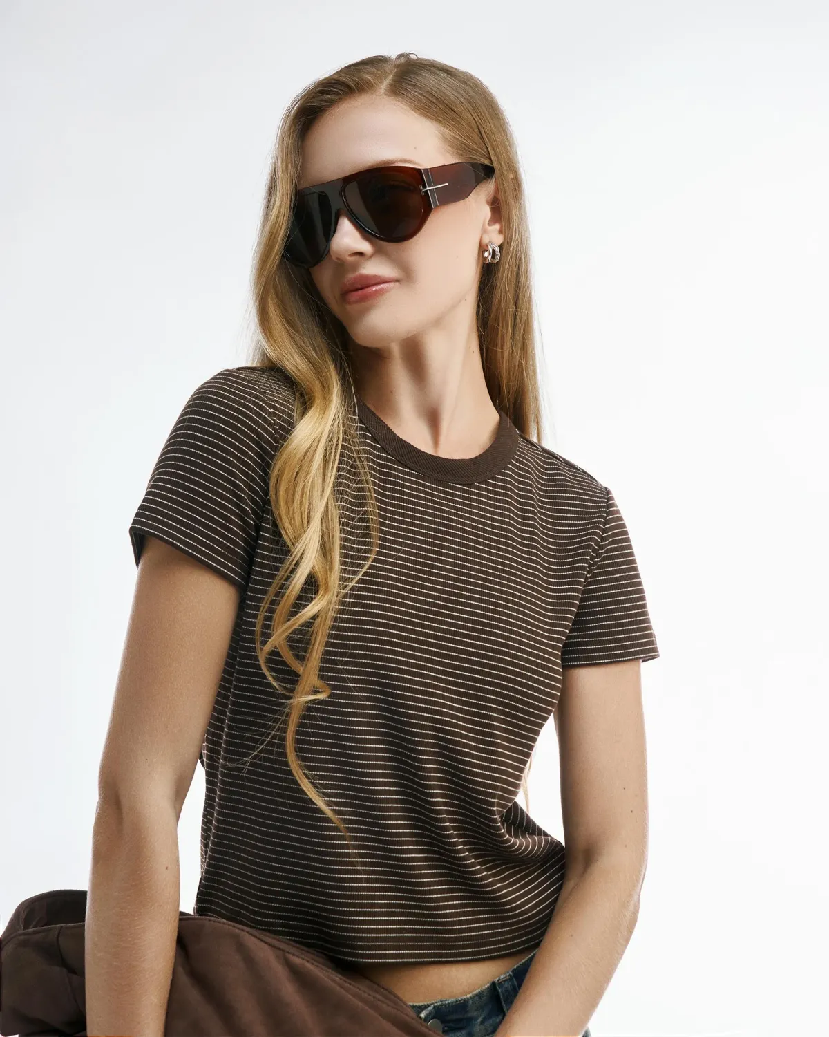 Áo thun tay ngắn nữ kẻ sọc.Fitted - 1
