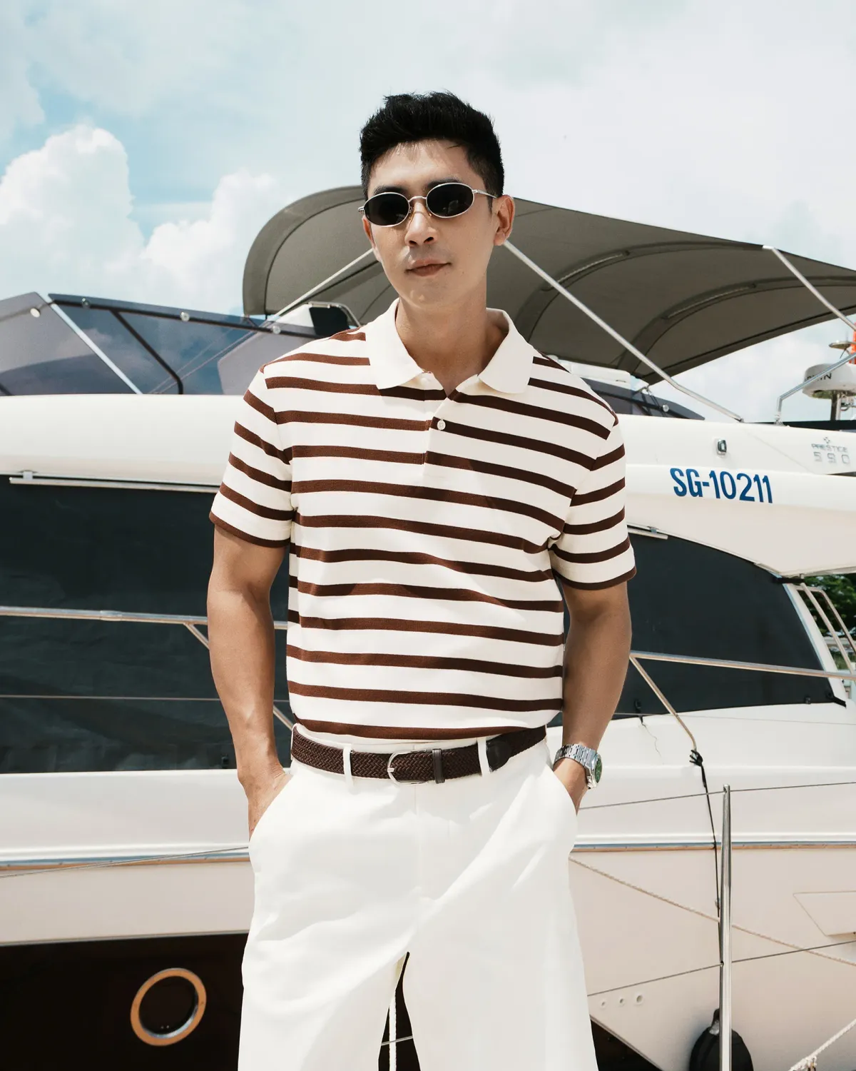 Áo Polo Nam Tay Ngắn Sọc Ngang Jacquard Cao Cấp - 1