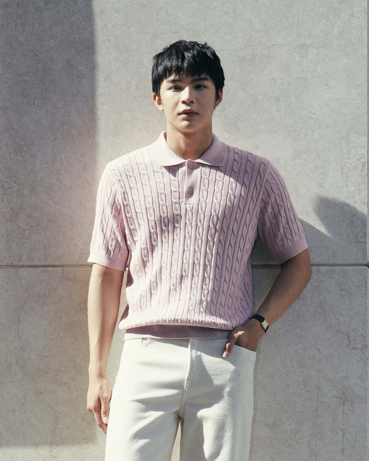 Áo polo dệt kim tay ngắn nam vặn thừng. Fitted - 1
