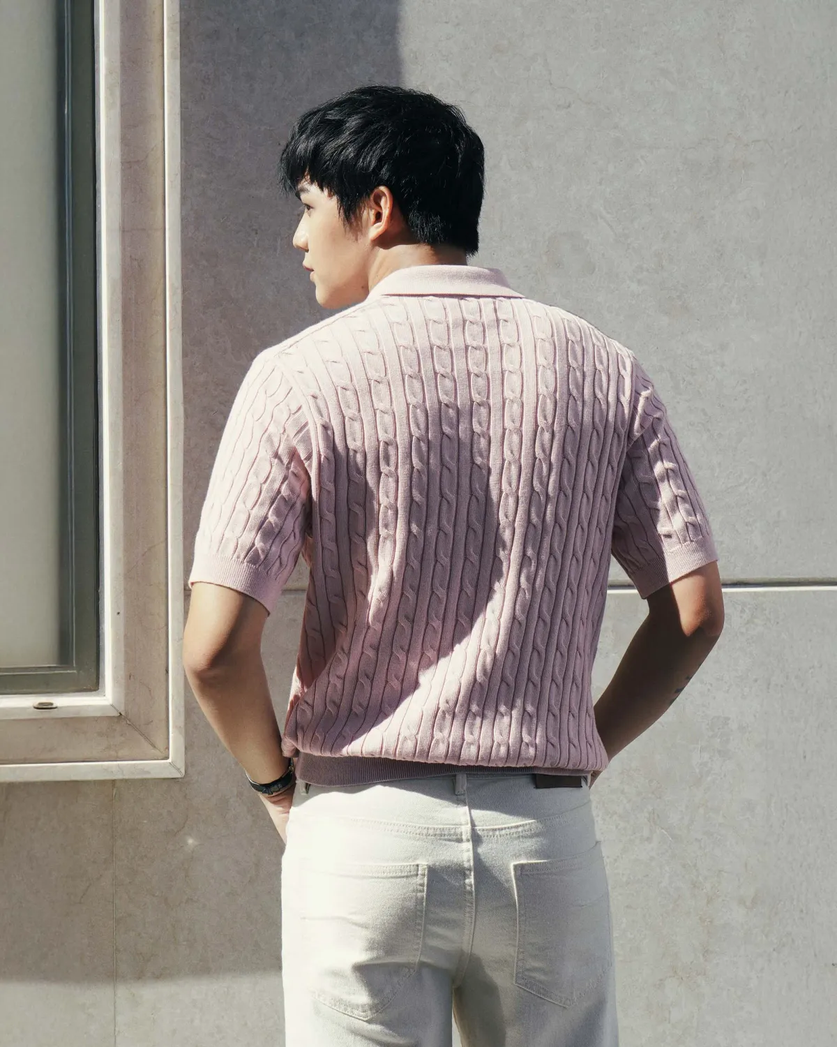 Áo polo dệt kim tay ngắn nam vặn thừng. Fitted - 2