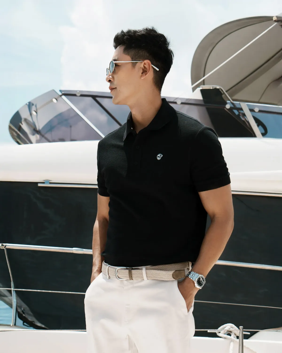 Áo Polo Nam Tay Ngắn Vải Gân Patch Ngực Fitted - 1