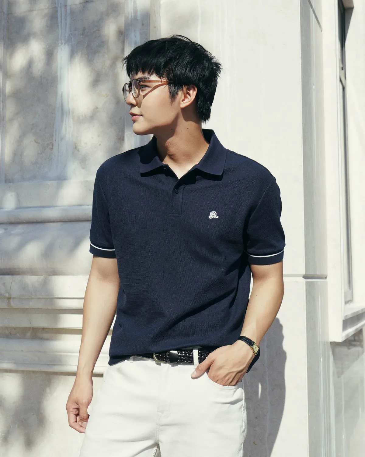 Áo polo nam tay ngắn có hình thêu phối bo tay. Fitted - 1