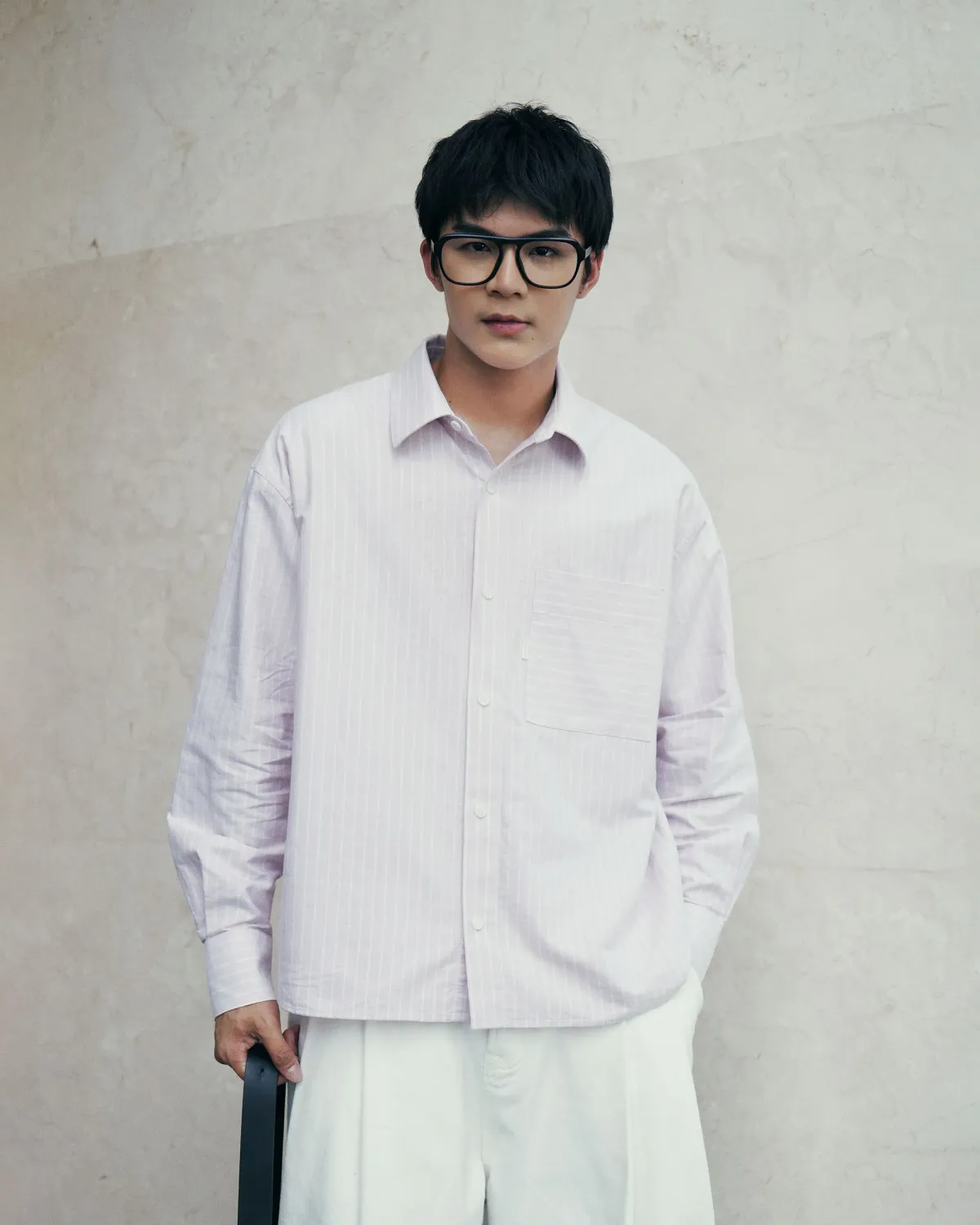 Áo sơ mi tay dài nam oxford sọc nhãn trang trí. Boxy fit - 1