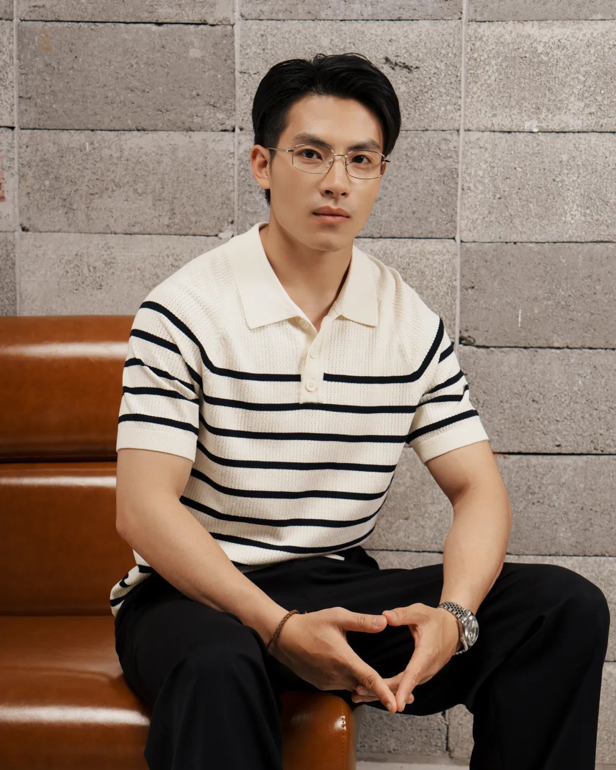 Áo Polo Dệt Kim Nam Tay Ngắn Kẻ Sọc Navy/White - 2