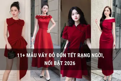 mẫu váy đỏ đón tết