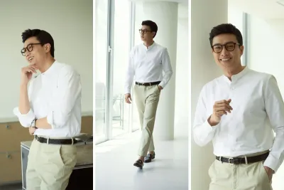quốc trường mặc áo sơ mi oxford