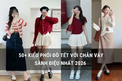 phối đồ tết với chân váy