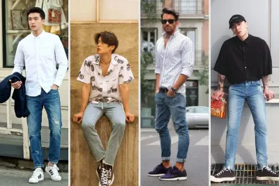 quần jean áo sơ mi kết hợp