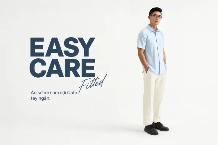 Áo sơ mi nam sợi Cafe tay ngắn. Fitted
