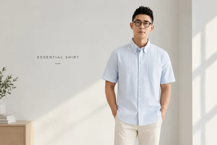 Áo Sơ Mi Nam Smart shirt Tay Ngắn Sọc Xanh. Fitted