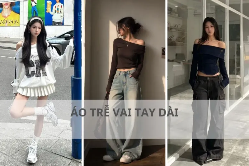 phối đồ với áo trễ vai tay dài