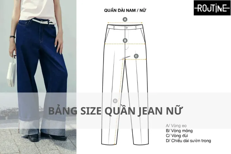 bảng size quần jean cho nữ