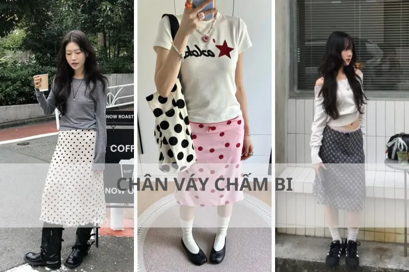 phối chân váy chấm bi