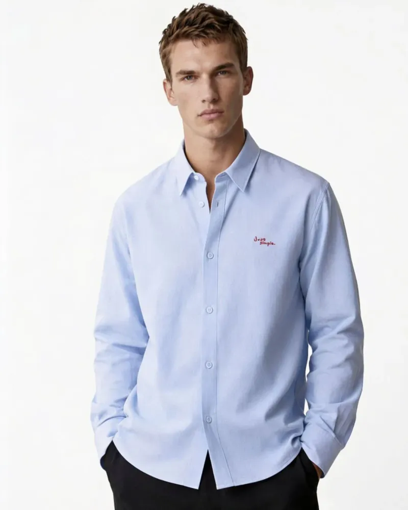 Áo sơ mi tay dài nam thêu ngực. Boxy fit - 1