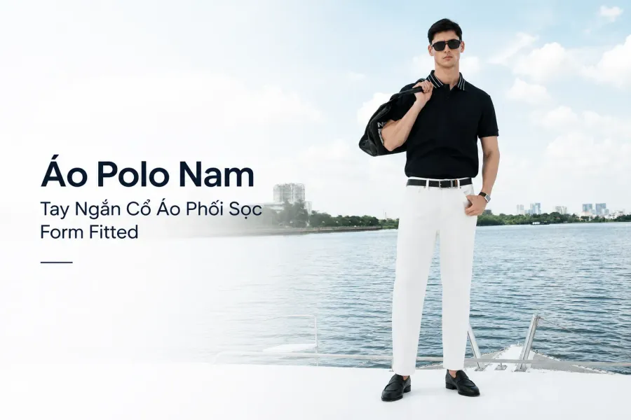 Áo Polo Nam Tay Ngắn Cổ Áo Phối Sọc Form Fitted