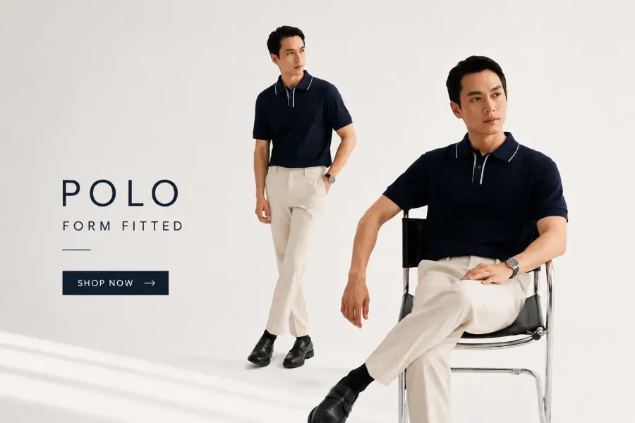 Áo Polo Nam Dệt Kim Tay Ngắn Phối Cổ Form Fitted