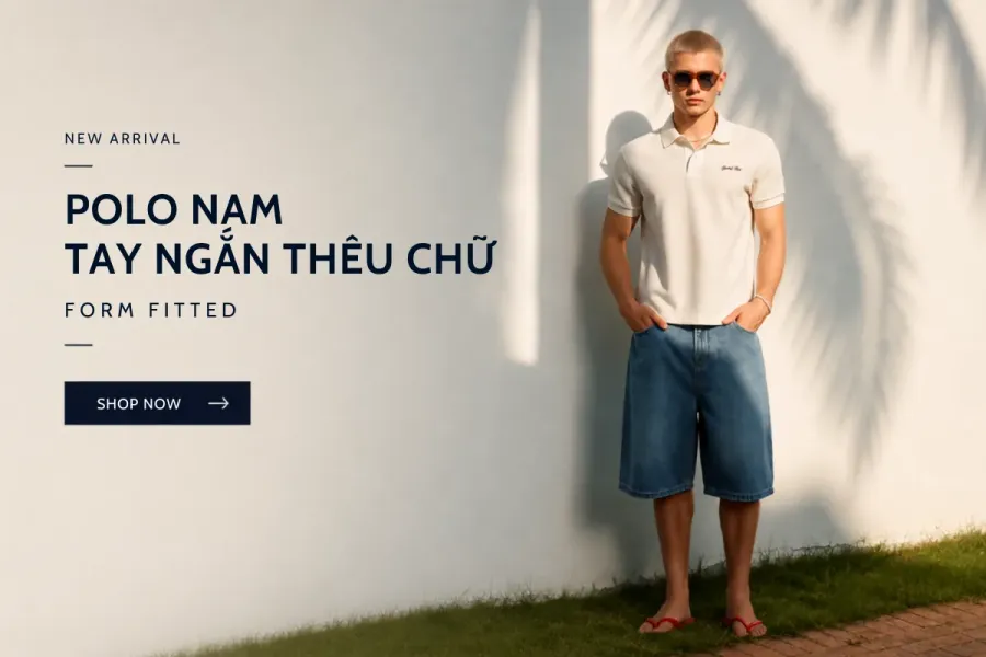 Áo Polo Nam Tay Ngắn Thêu Chữ Form Fitted