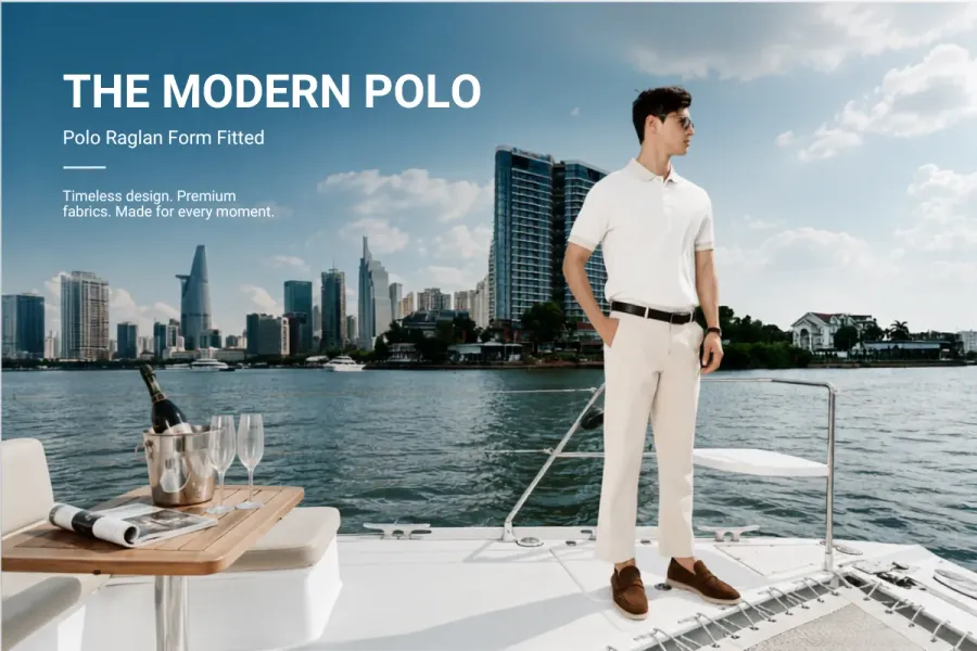 Áo Polo Nam Tay Ngắn Raglan Phối Cổ Form Fitted